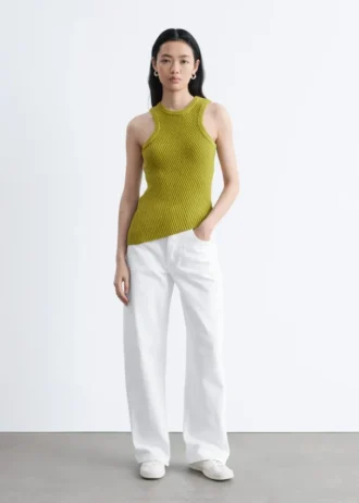 Asymmetrisk ribbestrikket tank-top