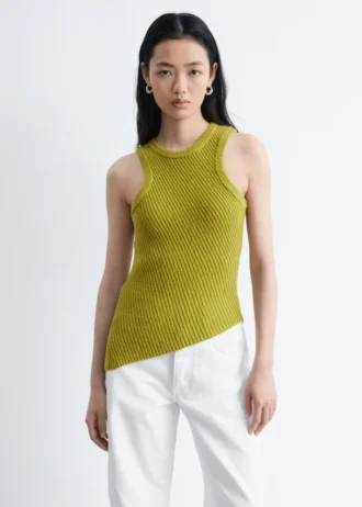 Asymmetrisk ribbestrikket tank-top