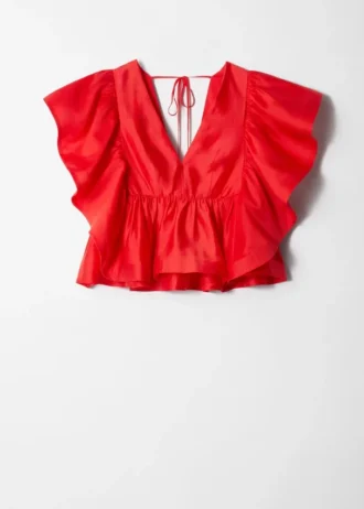 Bluse med volanger og V-hals