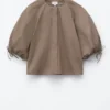 Bomullsbluse med voluminøse ermer