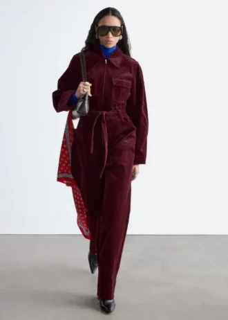 Jumpsuit i kordfløyel med belte