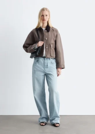Kort denimjakke med kordkrage