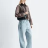 Kort denimjakke med kordkrage
