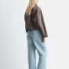 Kort denimjakke med kordkrage