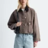 Kort denimjakke med kordkrage