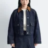 Kort denimjakke med kordkrage