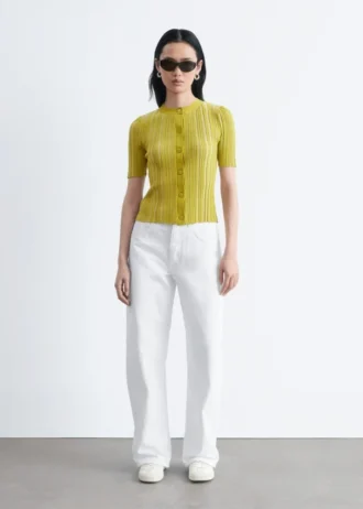 Kortærmet ribbestrikket Cardigan