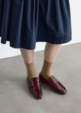Lærloafers med firkantet tå