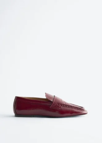 Lærloafers med firkantet tå