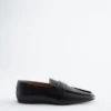 Lærloafers med firkantet tå