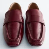 Lærloafers med firkantet tå