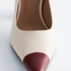 Lærpumps med fargeblokker