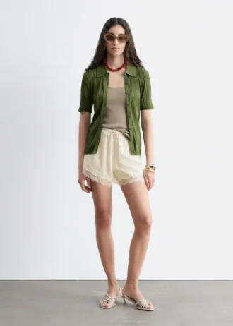 Mini-shorts med jacquardpanel i blonder