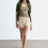 Mini-shorts med jacquardpanel i blonder