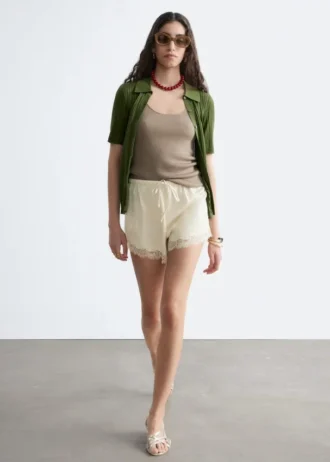 Mini-shorts med jacquardpanel i blonder