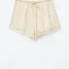 Mini-shorts med jacquardpanel i blonder