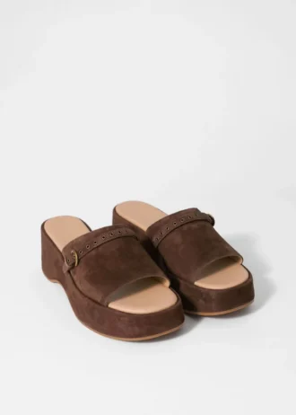 Mules med plattform i semsket skinn