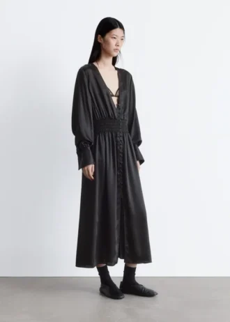Satin Midi-skjortekjole