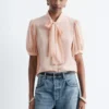 Silkbluse med knyttehals