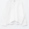 Skulpturell bomullsbluse med V-hals