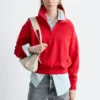 Sweatshirt med glidelås og tragtkrage