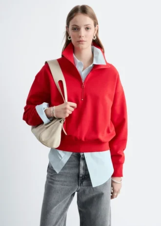 Sweatshirt med glidelås og tragtkrage