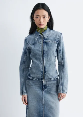 Tettsittende denimjakke med glidelås