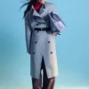 Trenchcoat i bomull og ull med bindebelte